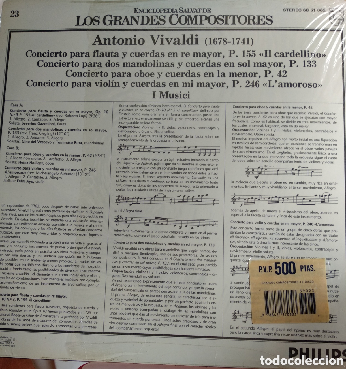 Discos de vinilo: ANTONIO VIVALDI, SPAIN, PHILIPS, CT.1 - Foto 2