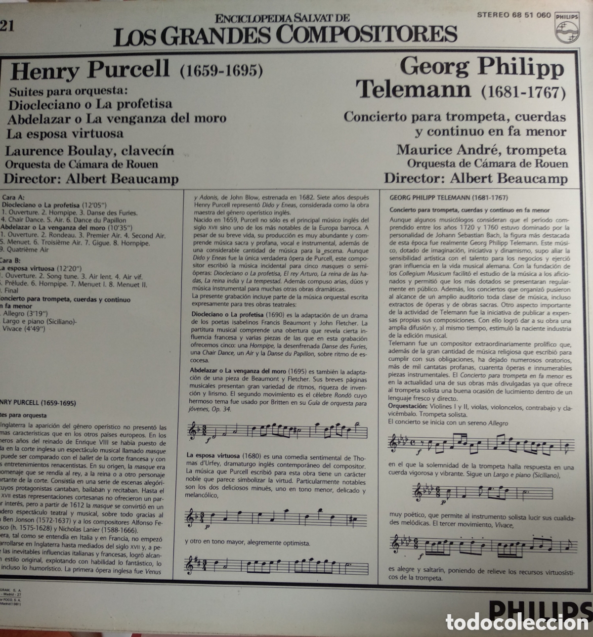 Discos de vinilo: HENRY PURCELL, SPAIN, PHILIPS, CT.1 - Foto 2