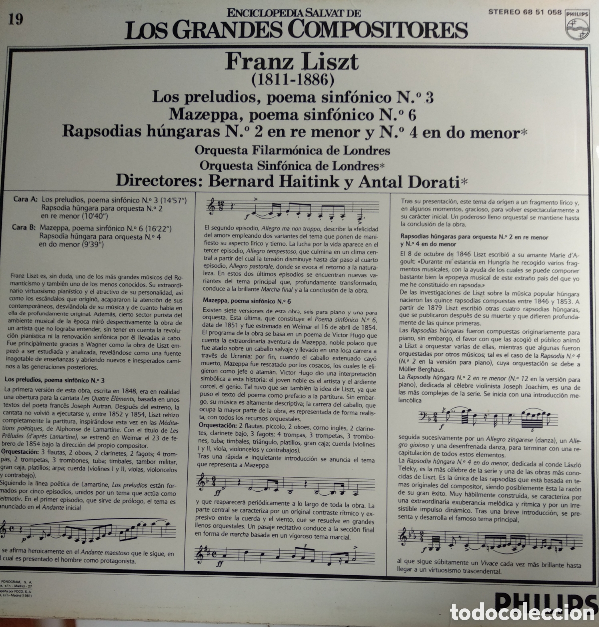 Discos de vinilo: FRANZ LISZT, SPAIN, PHILIPS, CT.1 - Foto 2