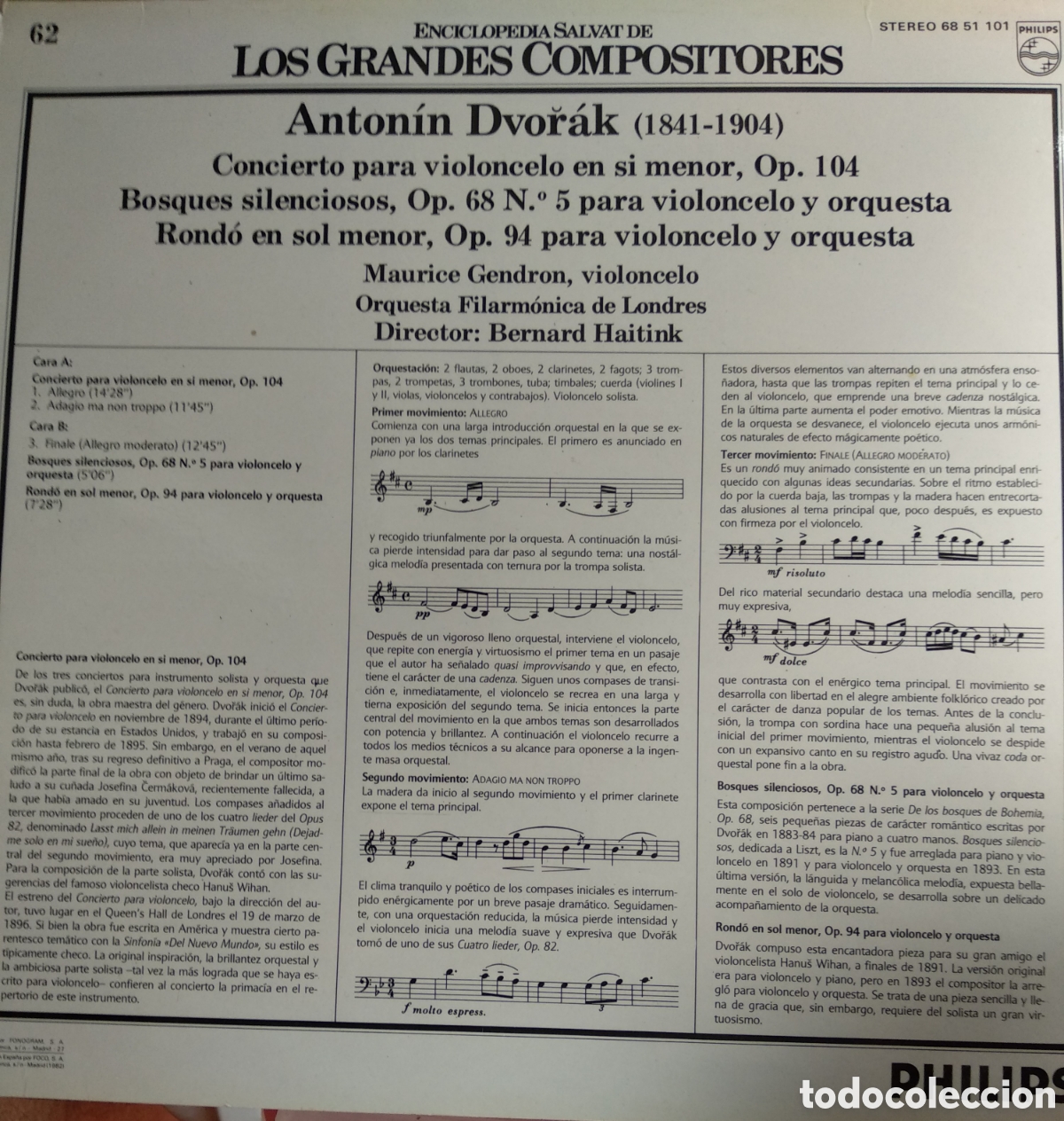 Discos de vinilo: ANTONIN DVORAK, SPAIN, PHILIPS, CT.1 - Foto 2