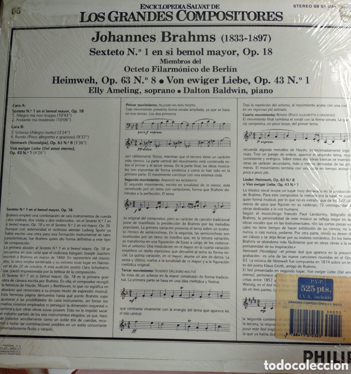 Discos de vinilo: JOHANNES BRAHMS, SPAIN, PHILIPS, CT.1 - Foto 2
