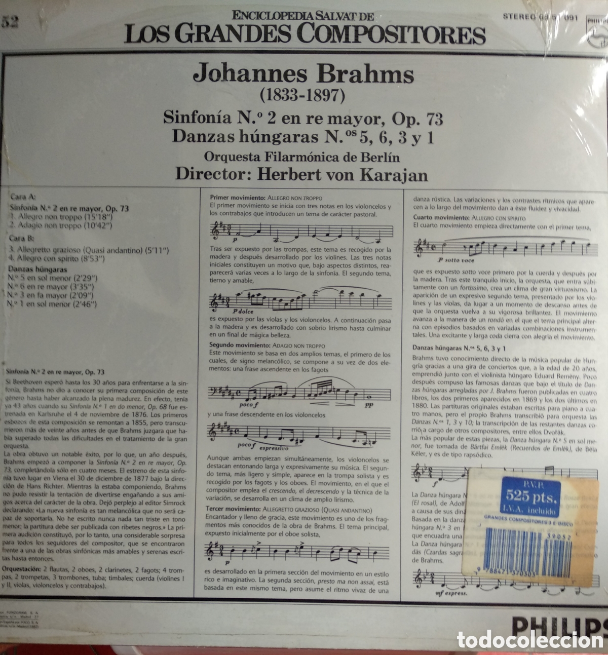 Discos de vinilo: JOHANNES BRAHMS, SPAIN, PHILIPS, CT.1 - Foto 2