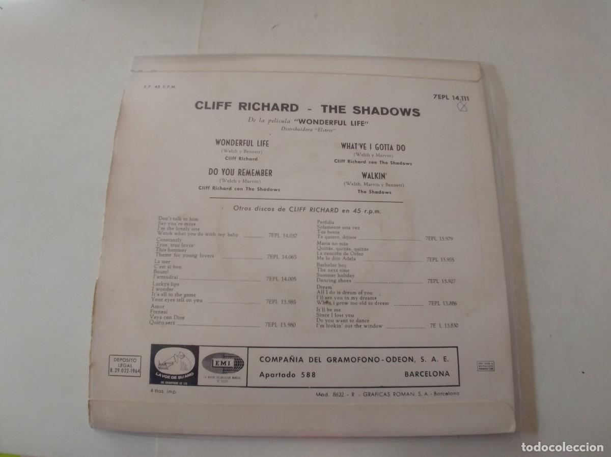 Discos de vinilo: CLIFF RICHARD-EP WONDERFUL LIFE +3 - Foto 2