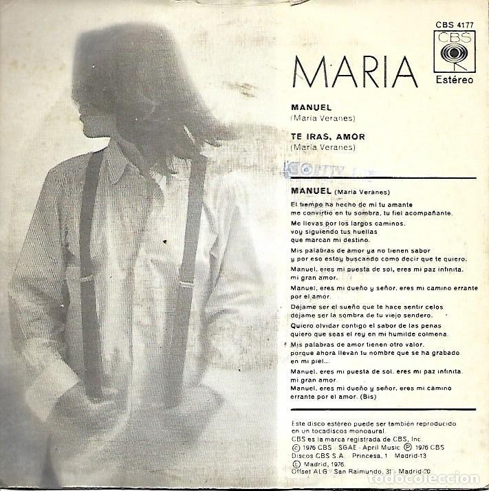 Discos de vinilo: MARIA - MANUEL / TE IRAS, AMOR - CBS 1976 - Foto 4