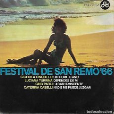 Discos de vinilo: FESTIVAL DE SAN REMO'66 - CINQUETTI / CASELLI / TURRINA / PAOLI - HISPAVOX 1966