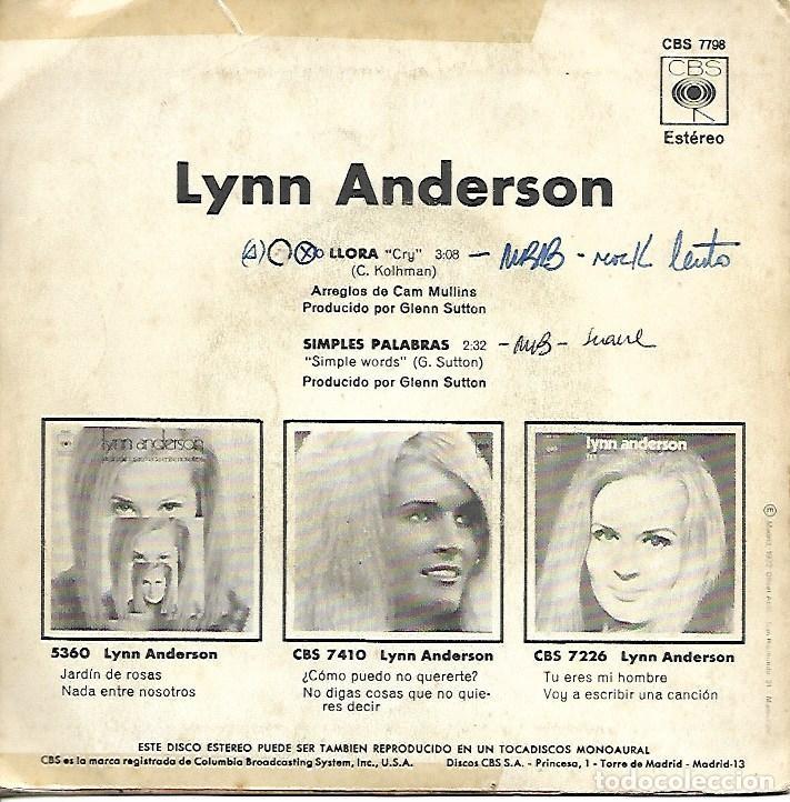Discos de vinilo: LYNN ANDERSON - CRY / SIMPLE WORDS - CBS 1972 - Foto 4