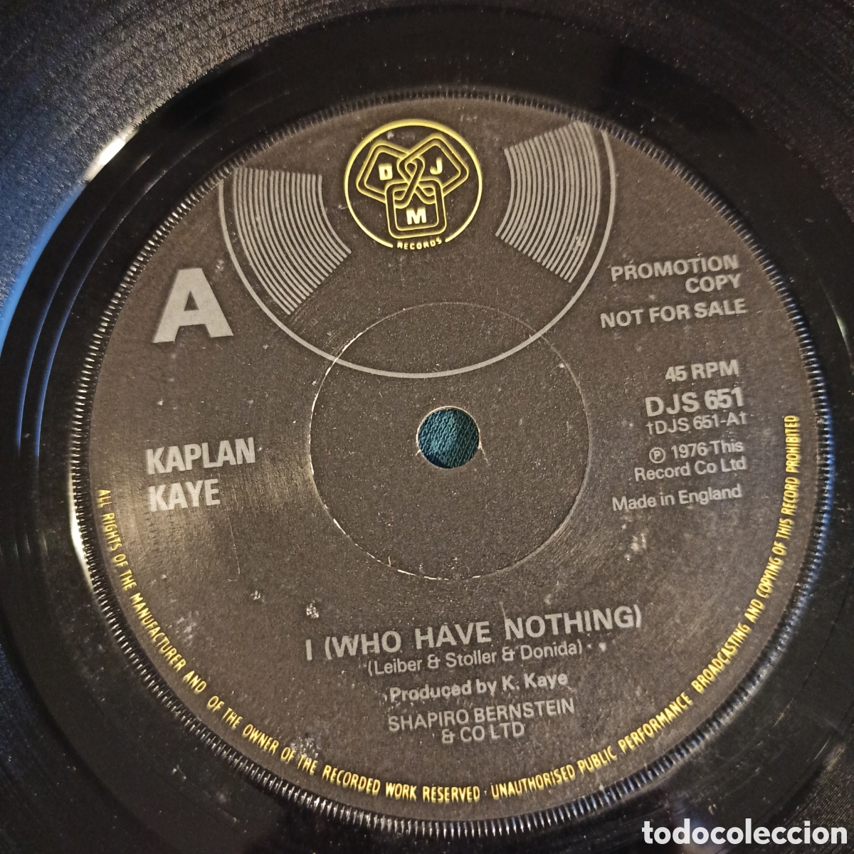 Discos de vinilo: Kaplan Kaye &ndash; I (Who Have Nothing) (Promo) - Foto 1