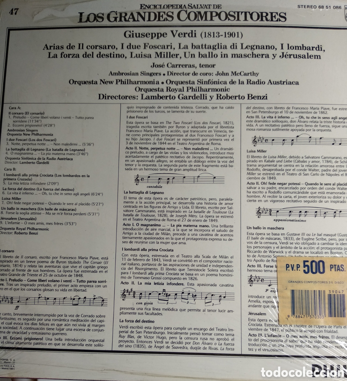 Discos de vinilo: GIUSEPPE VERDI, SPAIN, PHILIPS, CT.1 - Foto 2