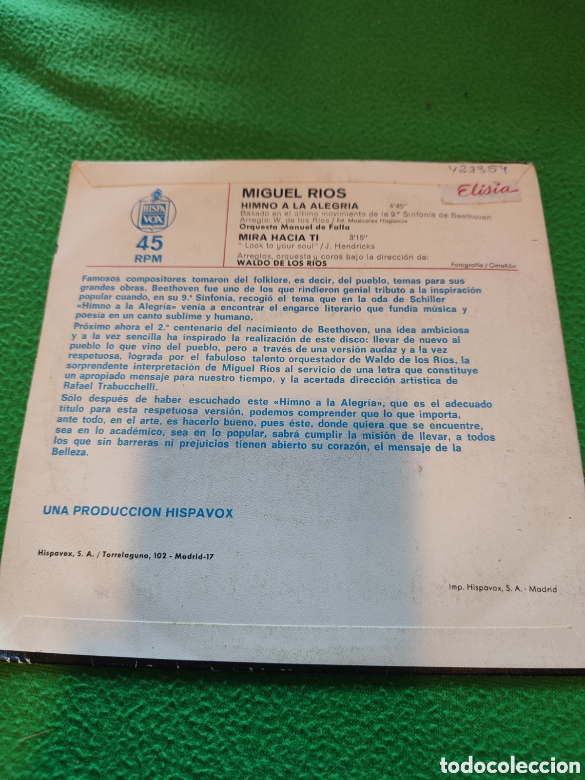 Discos de vinilo: Miguel R&iacute;os - Himno a la alegr&iacute;a - Foto 2