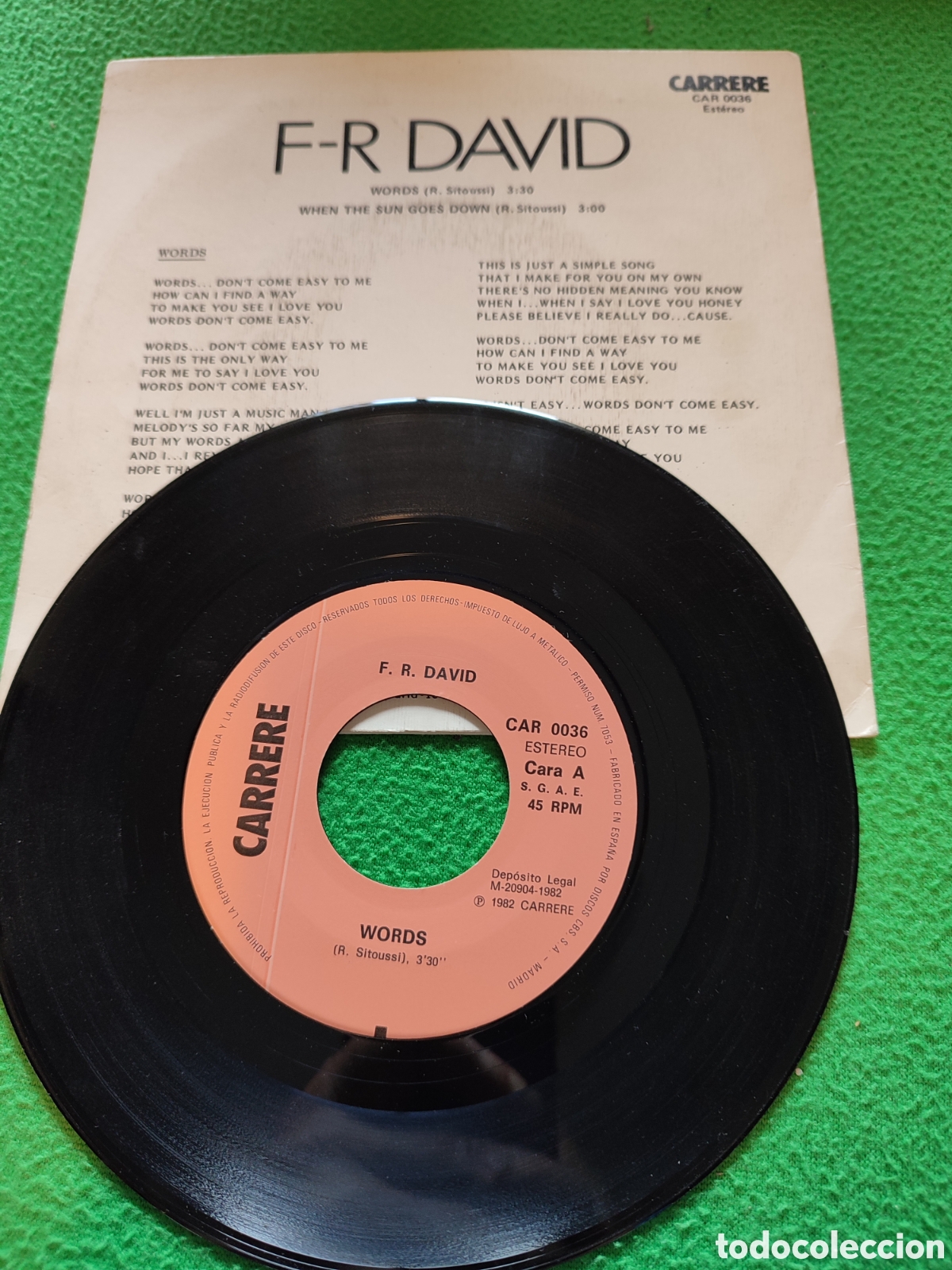Discos de vinilo: F-R David - Words single de los 80 - Foto 2