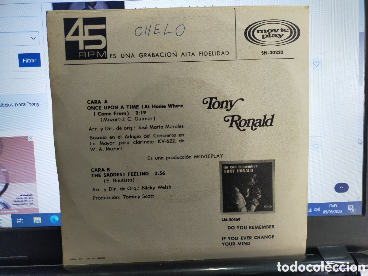 Discos de vinilo: Tony ronald single once upon a time 1969 - Foto 2