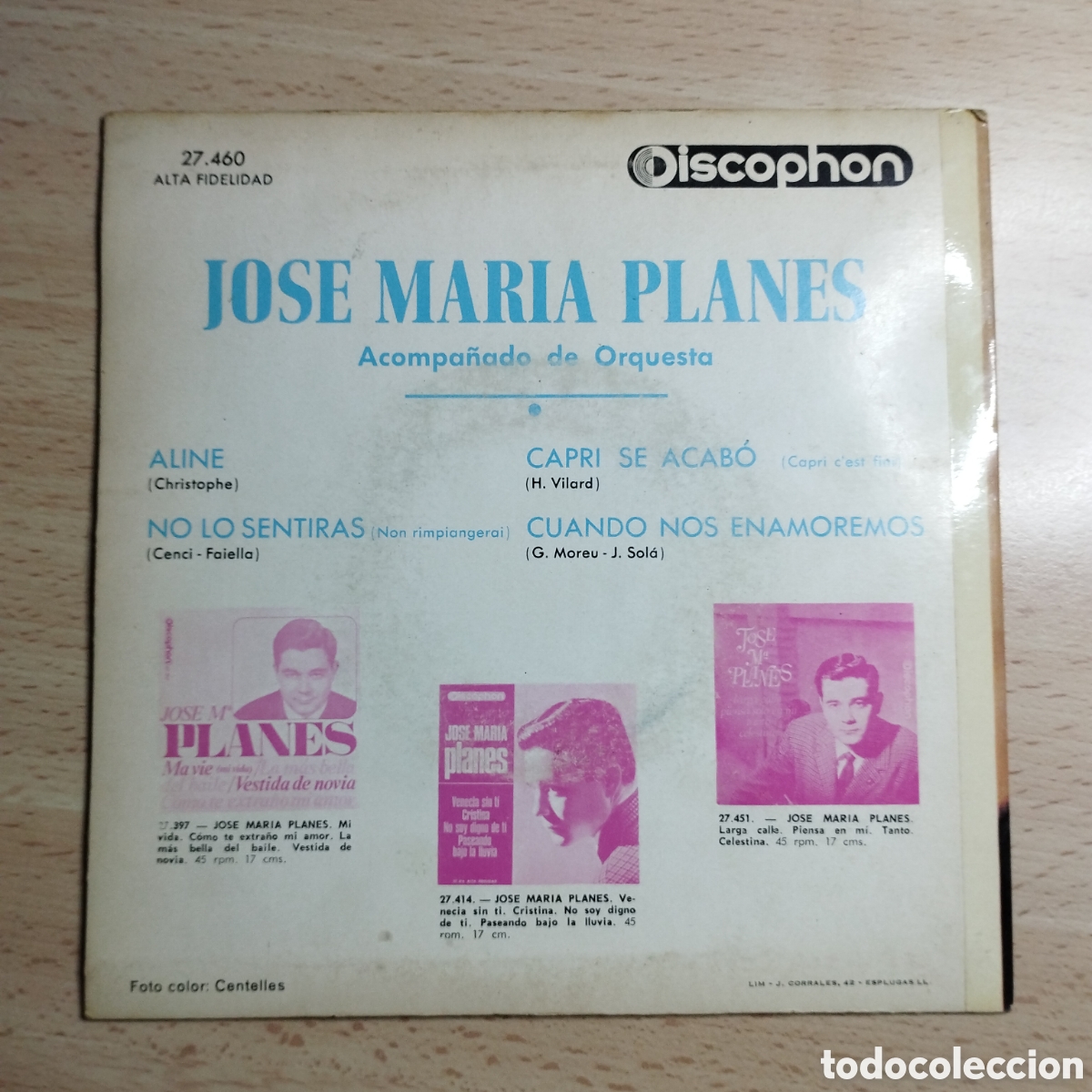 Discos de vinilo: EP 7&rdquo; Jos&eacute; Mar&iacute;a Planes 1965 Aline + 3. - Foto 2