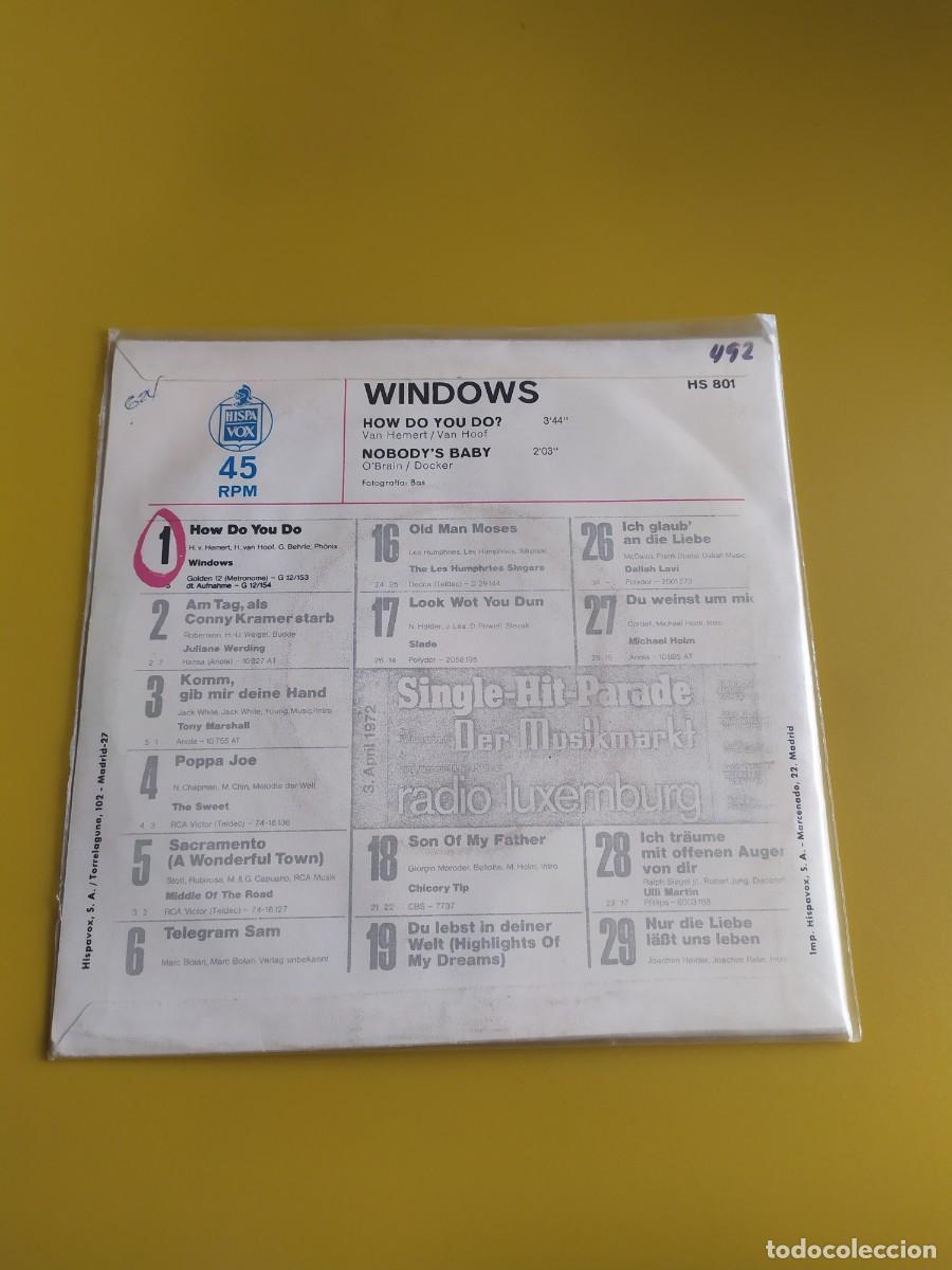 Discos de vinilo: Windows - How do you do? / Nobodys baby 1972 - Foto 2