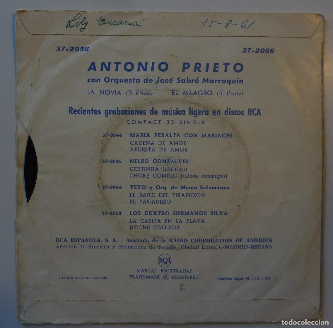 Discos de vinilo: ANTONIO PRIETO // LA NOVIA // 1961 // SINGLE - Foto 2