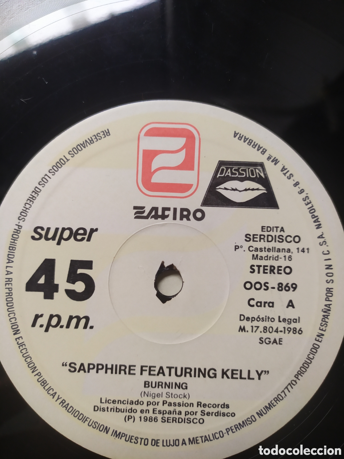 Discos de vinilo: Maxi single Sapphire&nbsp;Featuring&nbsp;Kelly.&nbsp;Burning - Foto 3