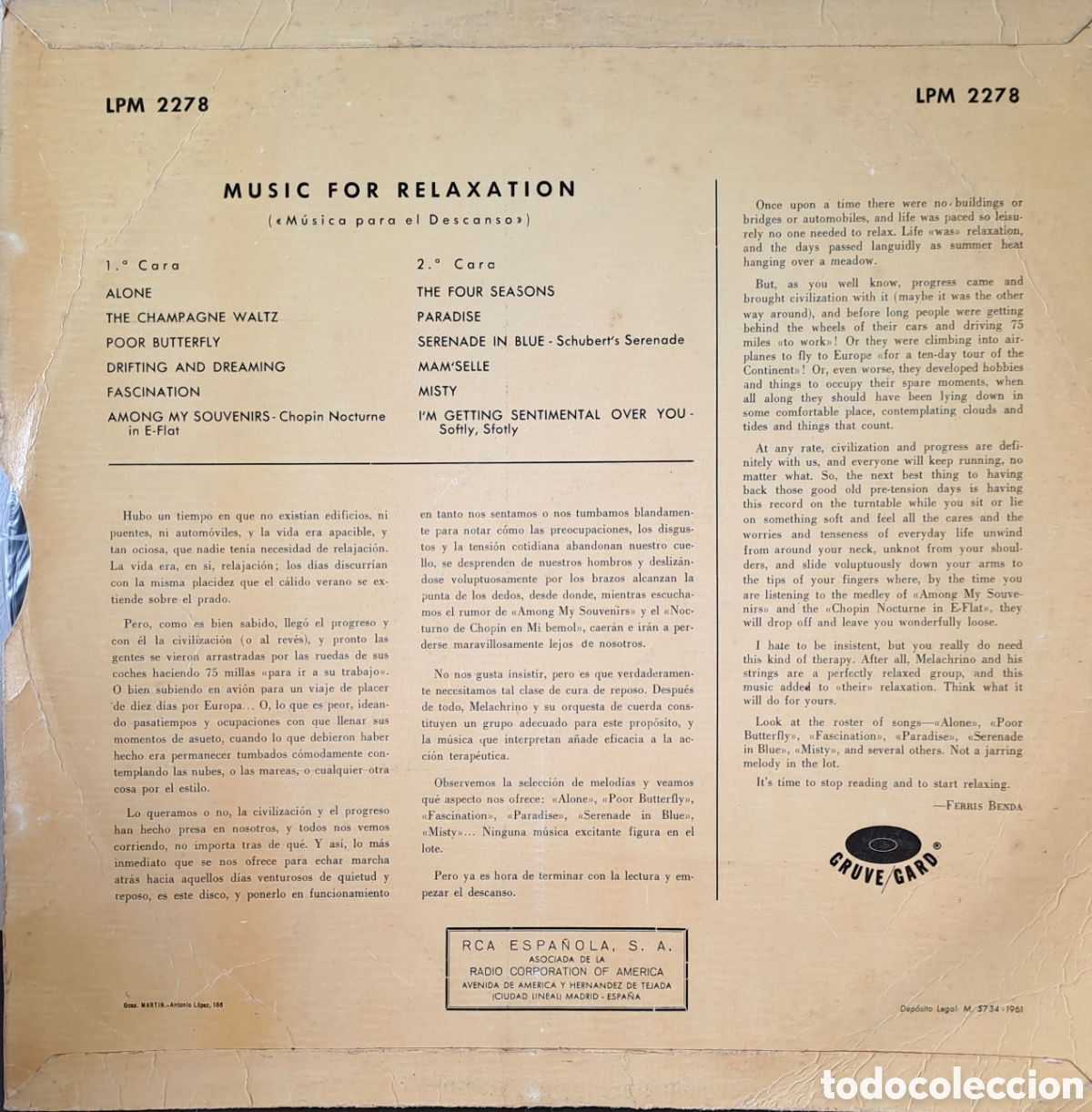 Discos de vinilo: MUSIC FOR RELAXATION. LM.1 - Foto 2