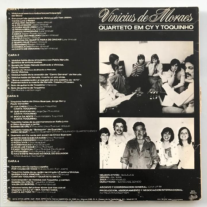 Discos de vinilo: Cuarteto EM CY y Toquinho. Vinicius de Moraes. - Foto 2