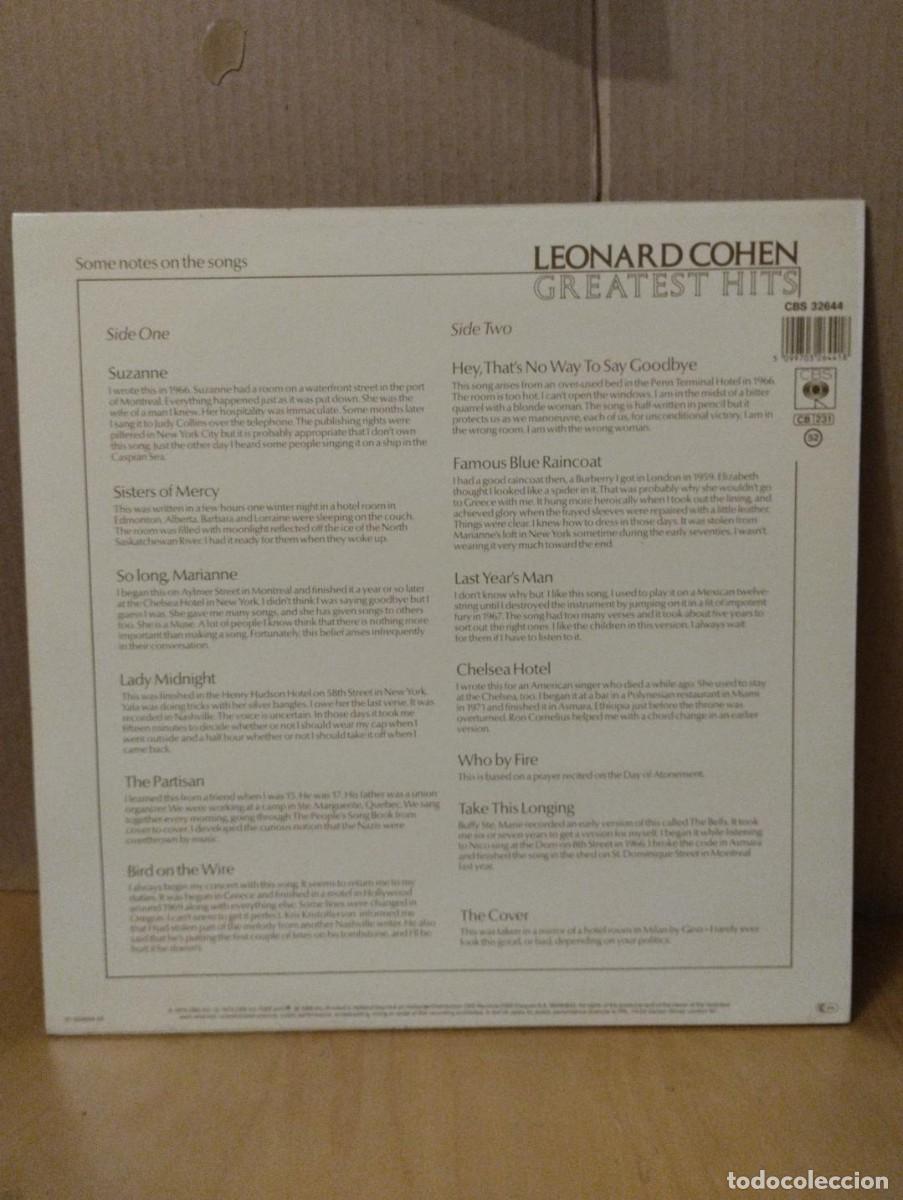 Discos de vinilo: LEONARD COHEN ---- GREATEST HITS - Foto 2