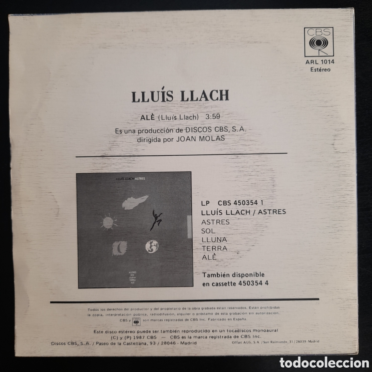 Discos de vinilo: Lluis Llach &ndash; Al&eacute;. 1987. Vinilo, 7&rdquo;, Single Sided, Single, Promo - Foto 2