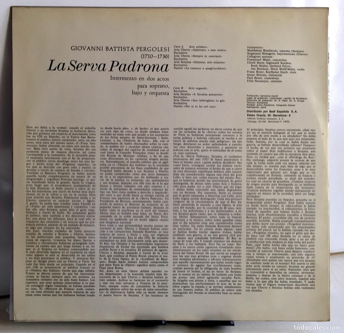 Discos de vinilo: Pergolesi - La Serva Padrona - LP - Foto 2