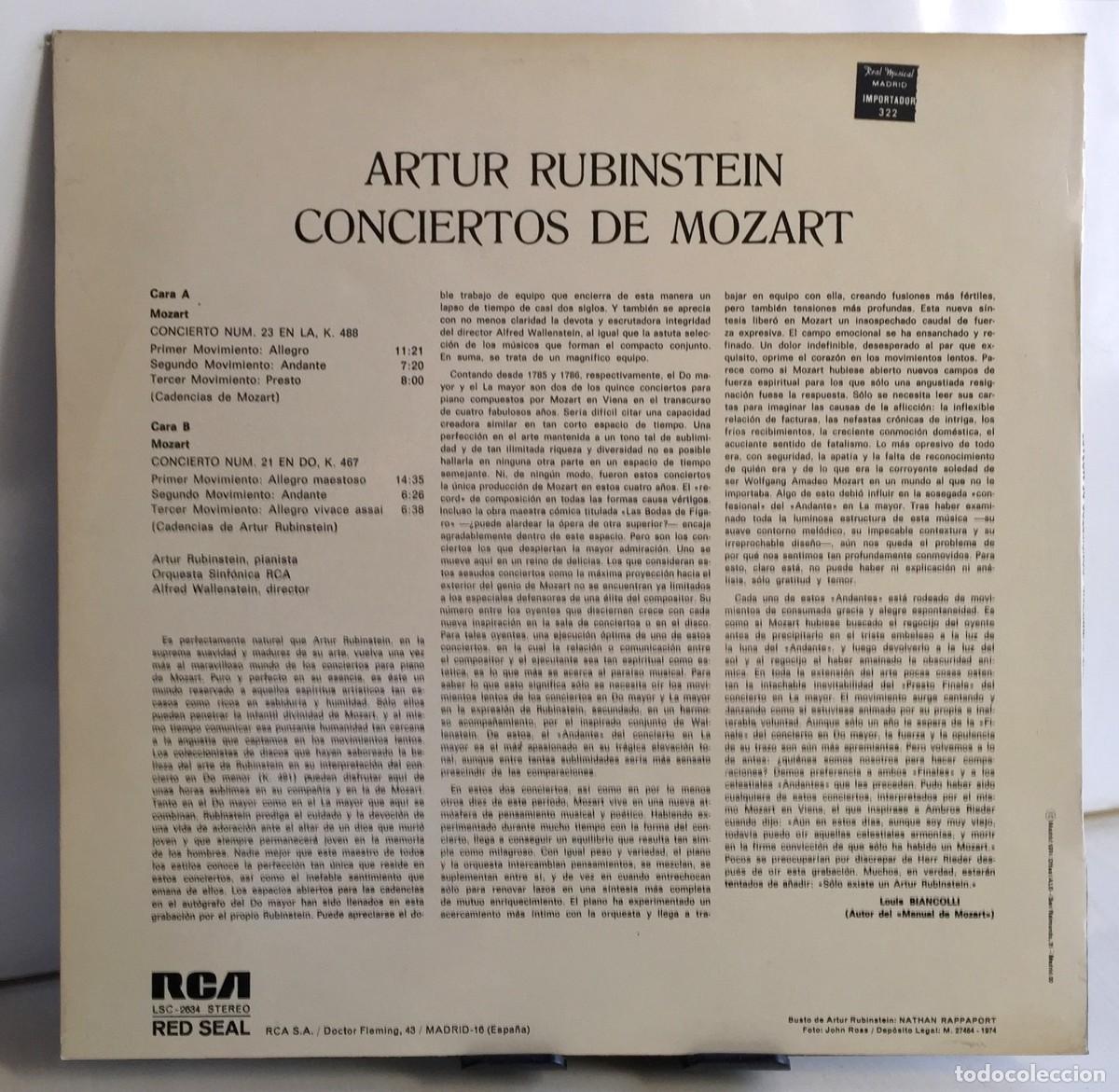 Discos de vinilo: Rubinstein - Mozart Conciertos 21 y 23 - LP - Foto 2