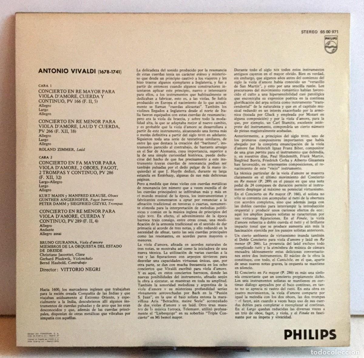 Discos de vinilo: Vivaldi - Conciertos para Viola DAmore vol.2 - LP - Foto 2