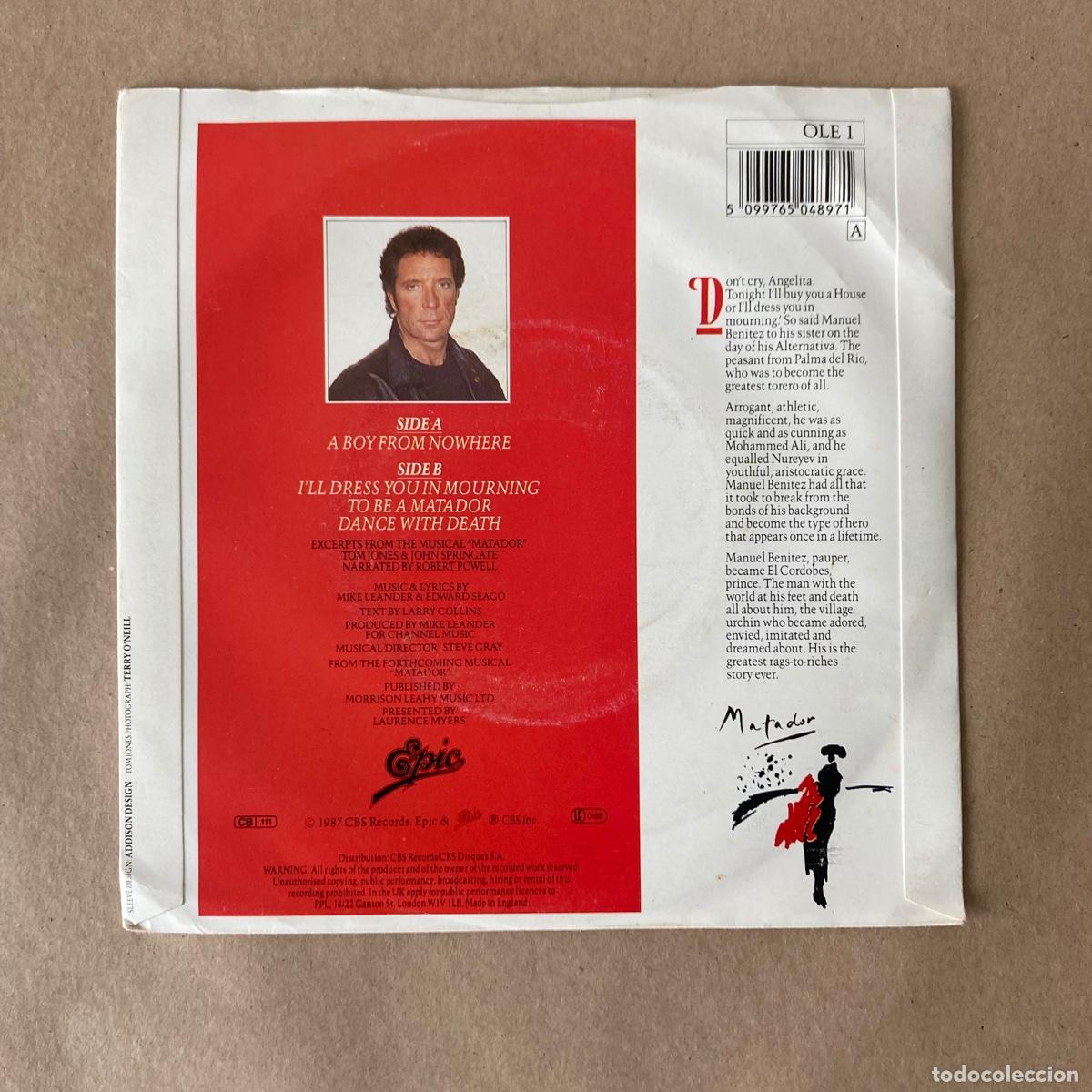 Discos de vinilo: VINILO SINGLE - TOM JONES - A BOY FROM NOWHERE - OLE 1 1987 - Foto 3