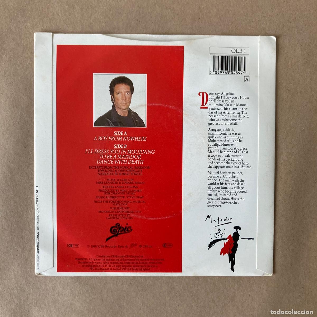 Discos de vinilo: VINILO SINGLE - TOM JONES - A BOY FROM NOWHERE - OLE 1 1987 - Foto 3
