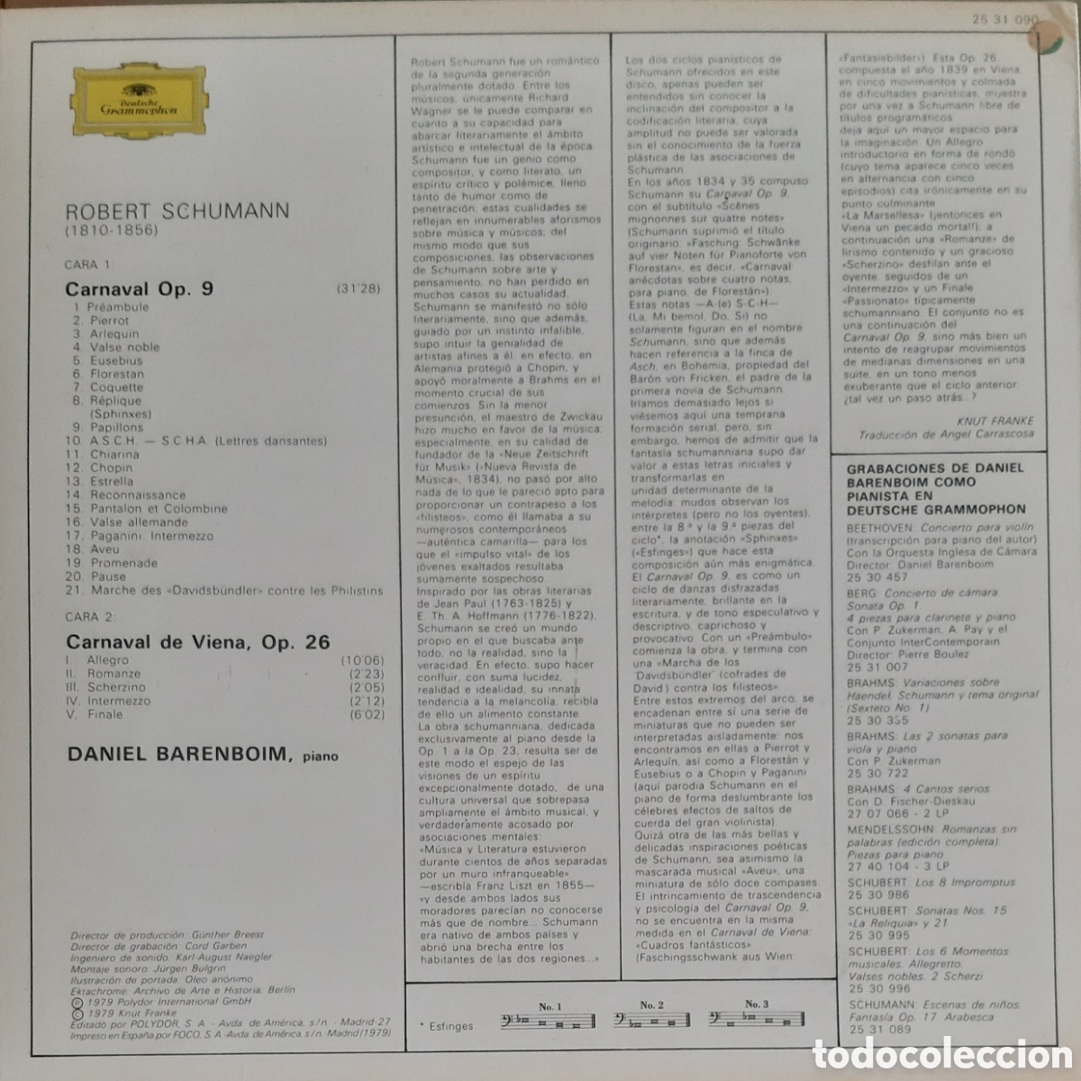 Discos de vinilo: Carnaval de Viena. LP. Schumann. Daniel Barenboim. - Foto 2