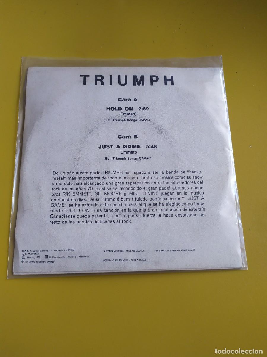 Discos de vinilo: Triumph - Hold on / Just a game PROMO 1979 - Foto 2