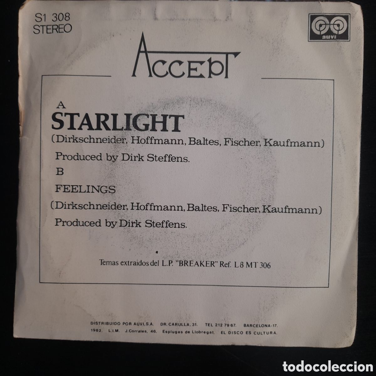 Discos de vinilo: Accept &ndash; Starlight. 1982, Espa&ntilde;a. Vinilo, 7&rdquo;, Single, Promo - Foto 2