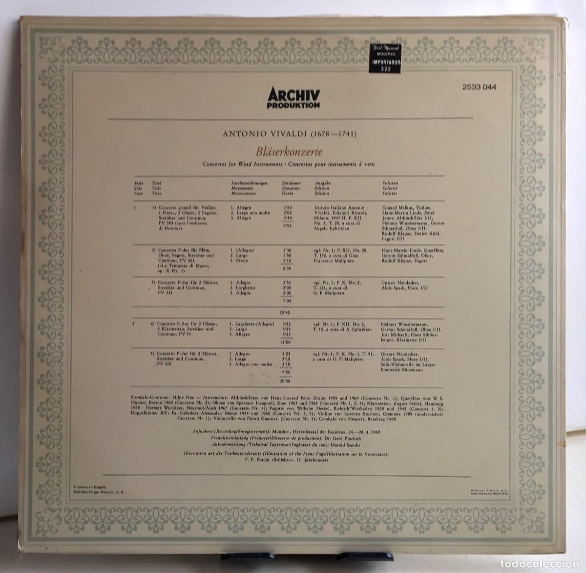 Discos de vinilo: Vivaldi - Conciertos para Instrumentos de Viento - LP - Foto 2