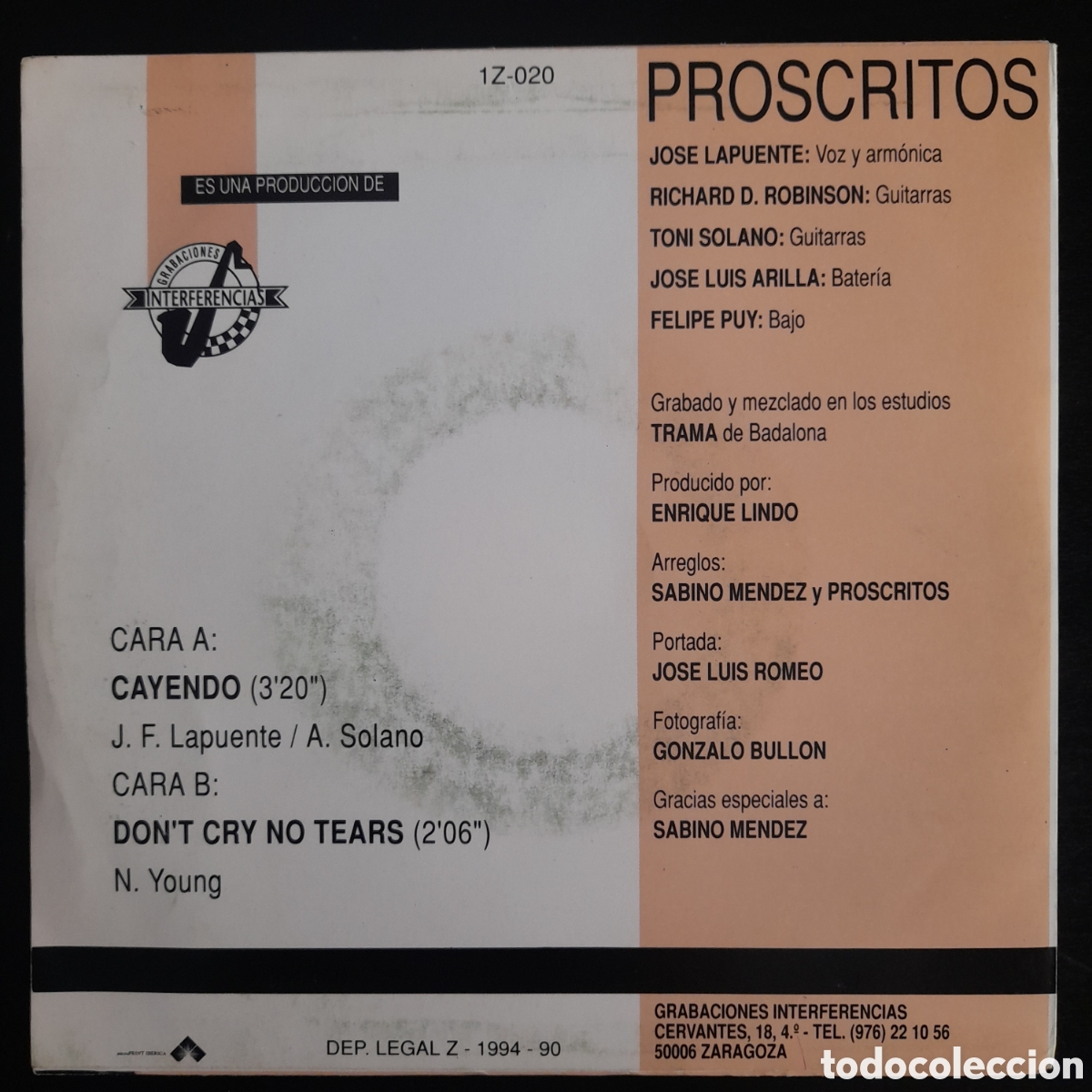 Discos de vinilo: Proscritos &ndash; Cayendo. 1990. Vinilo, 7&rdquo;, Single - Foto 2