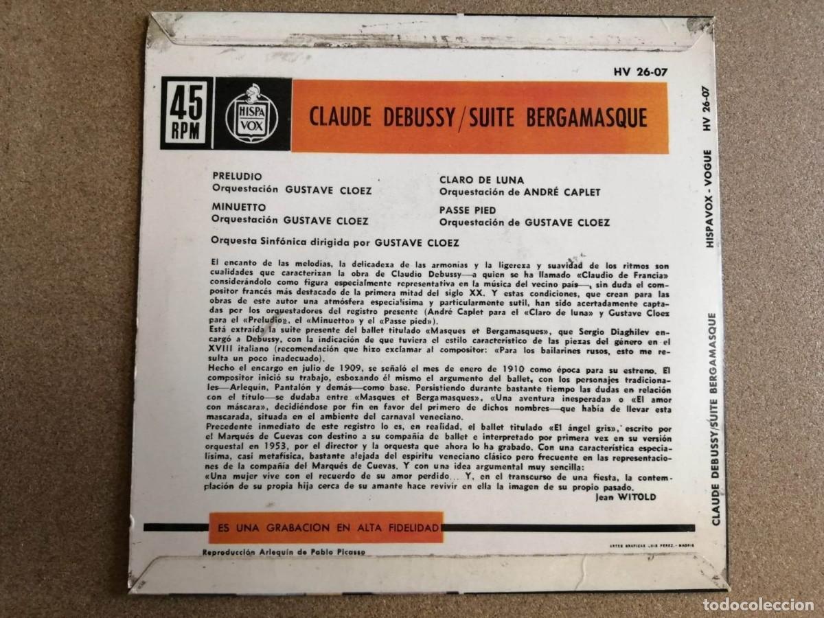 Discos de vinilo: DISCO SINGLE. CLAUDE DEBUSSY (SUITE BERGAMASQUE) - Foto 2