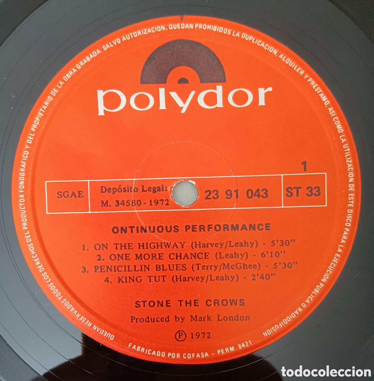 Discos de vinilo: Stone The Crows - Ontinuous Performance, 1972 - Foto 5