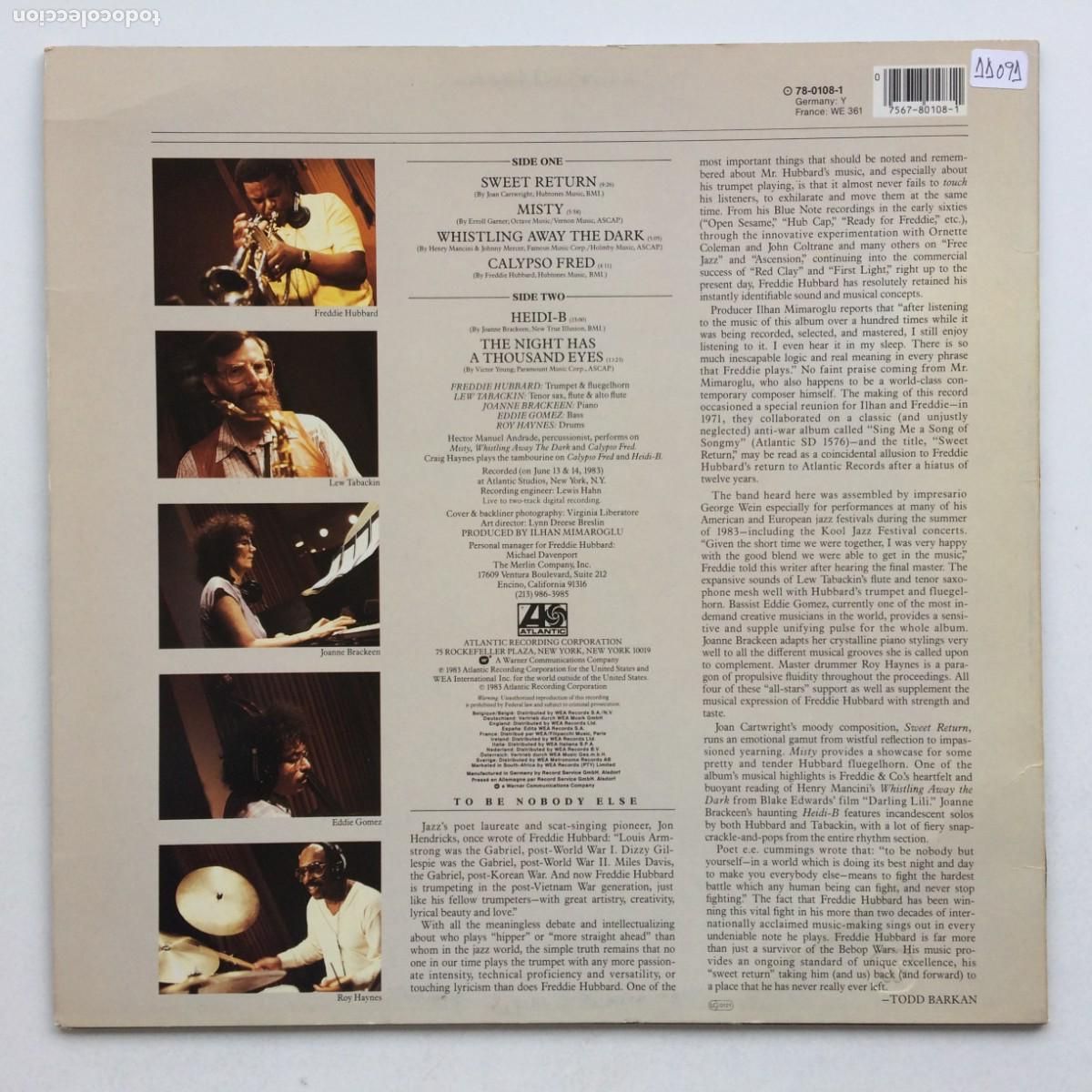 Discos de vinilo: Freddie Hubbard &lrm;&ndash; Sweet Return , Germany 1983 Atlantic - Foto 2