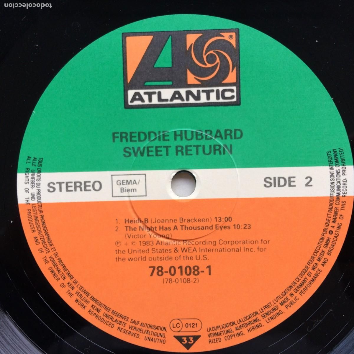 Discos de vinilo: Freddie Hubbard &lrm;&ndash; Sweet Return , Germany 1983 Atlantic - Foto 4