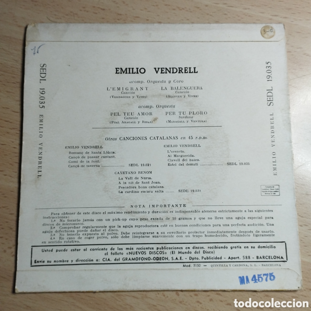 Discos de vinilo: EP 7&rdquo; Emili Vendrell 196? L emigrant + 3 - Foto 2