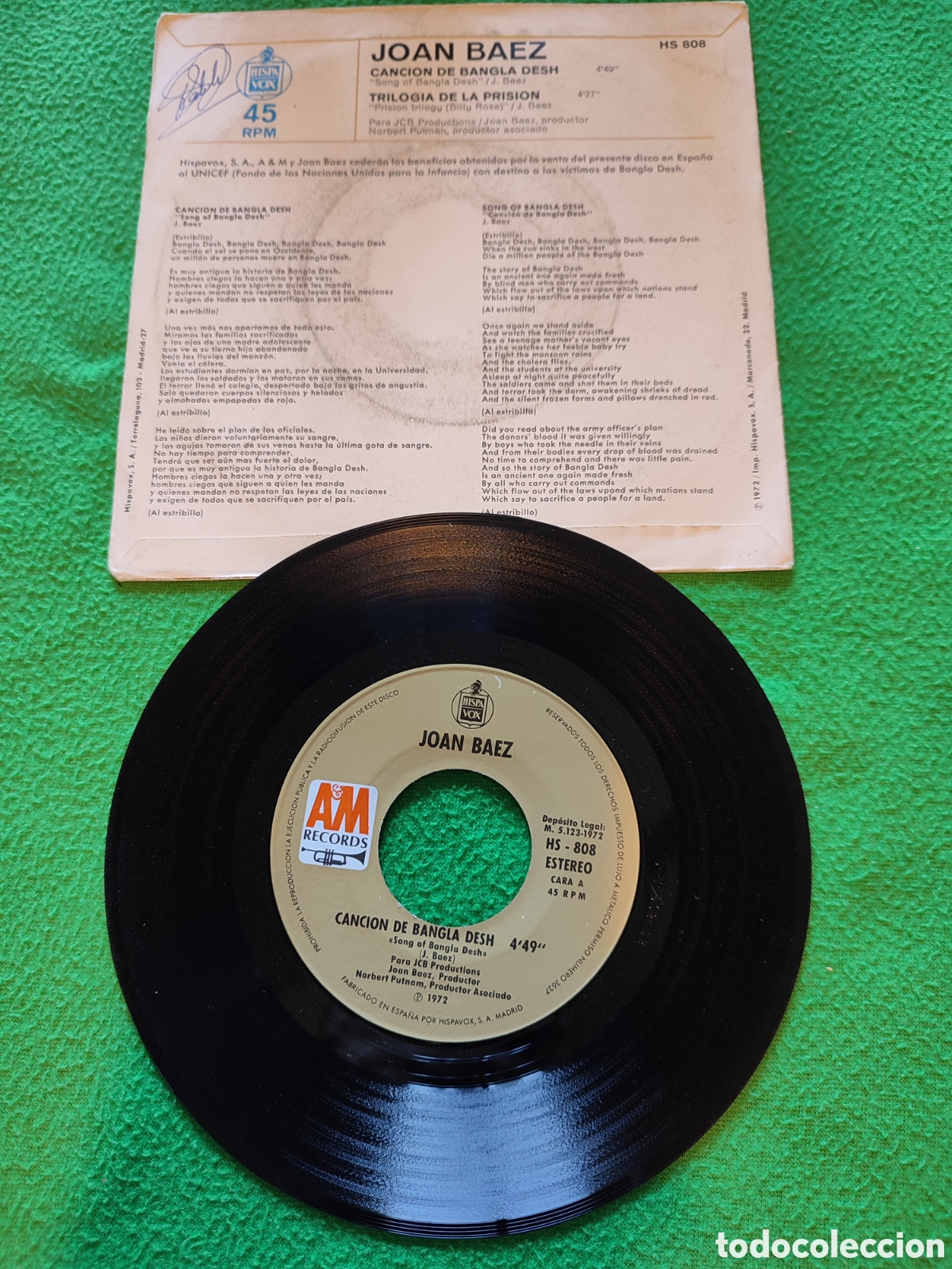 Discos de vinilo: Joan B&aacute;ez - Canci&oacute;n de Bangla Desh - Foto 2