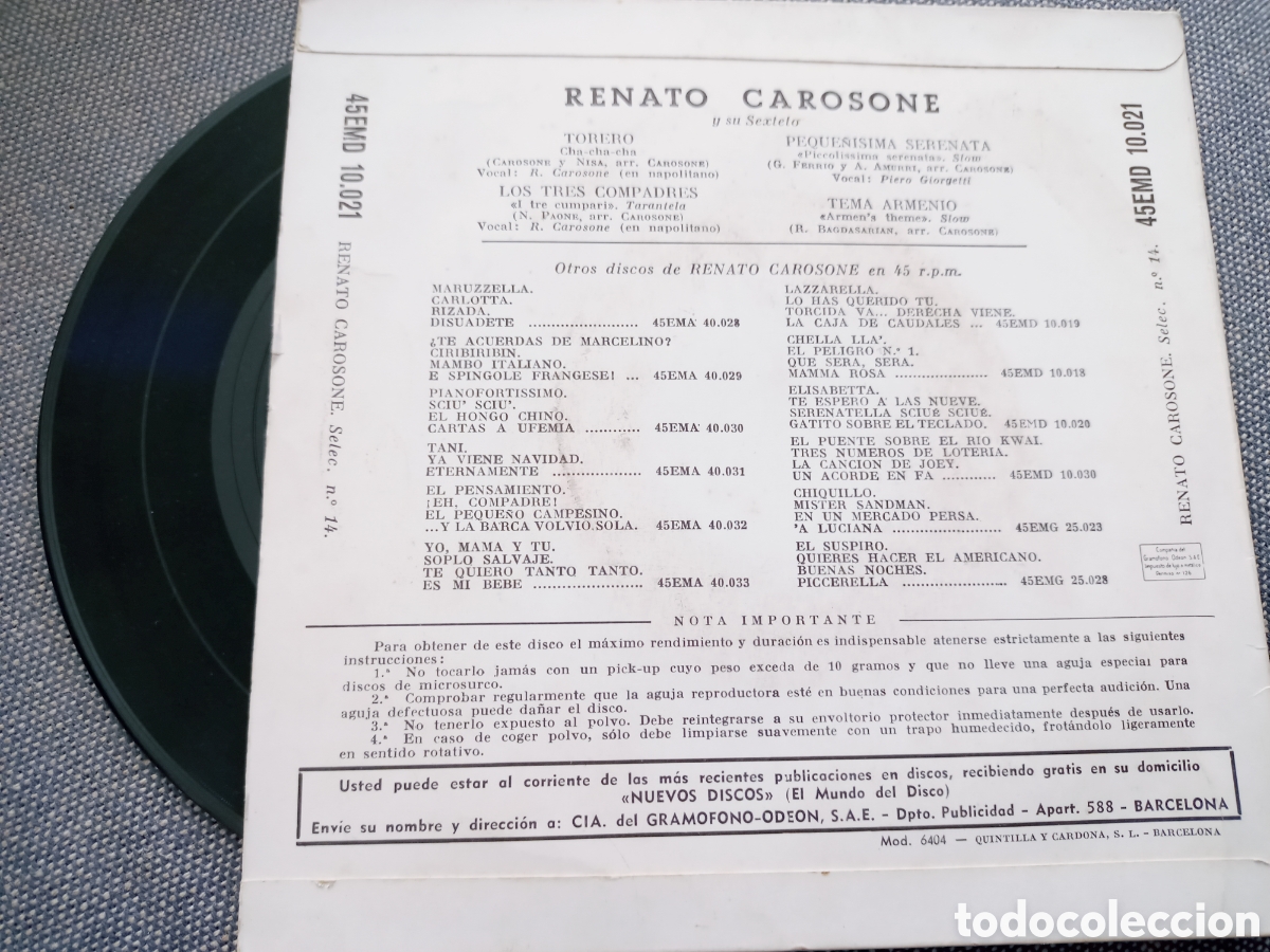 Discos de vinilo: Carosone single vinilo 1958 - Foto 2