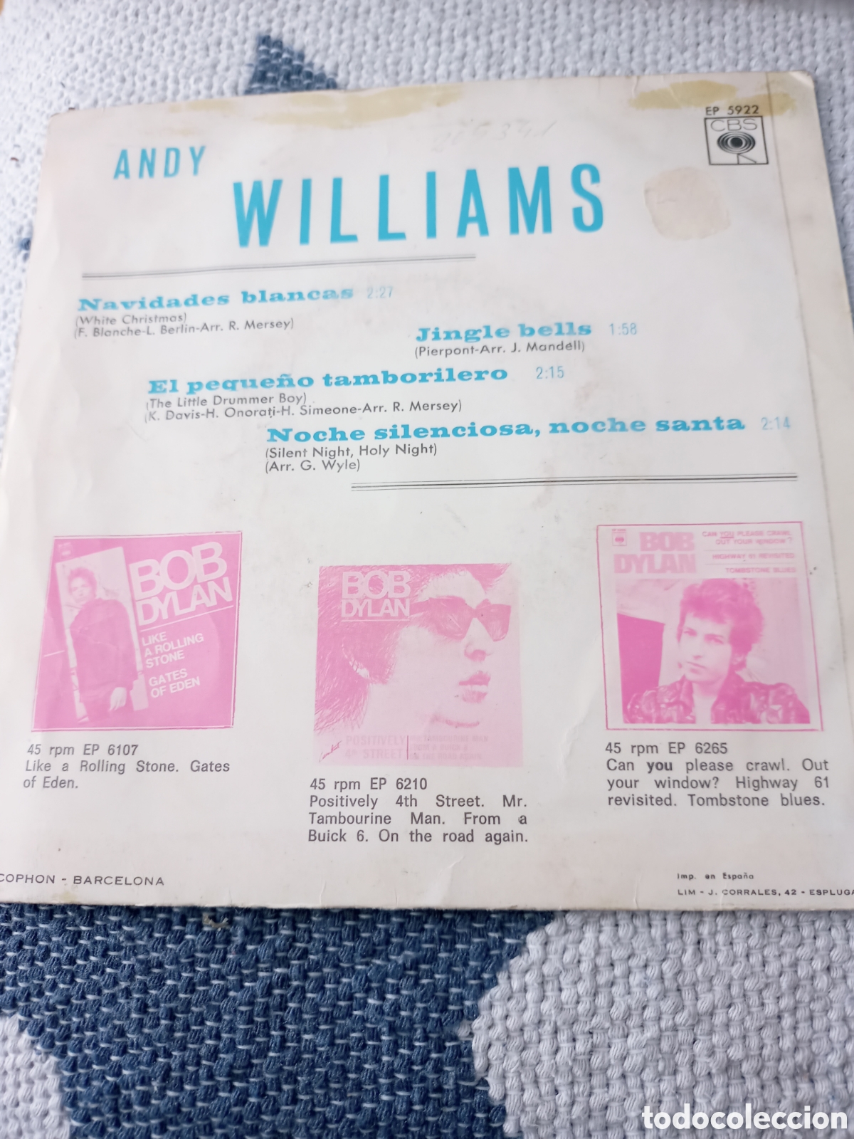 Discos de vinilo: Andy williams noel blanc . single vinilo 1966 - Foto 3