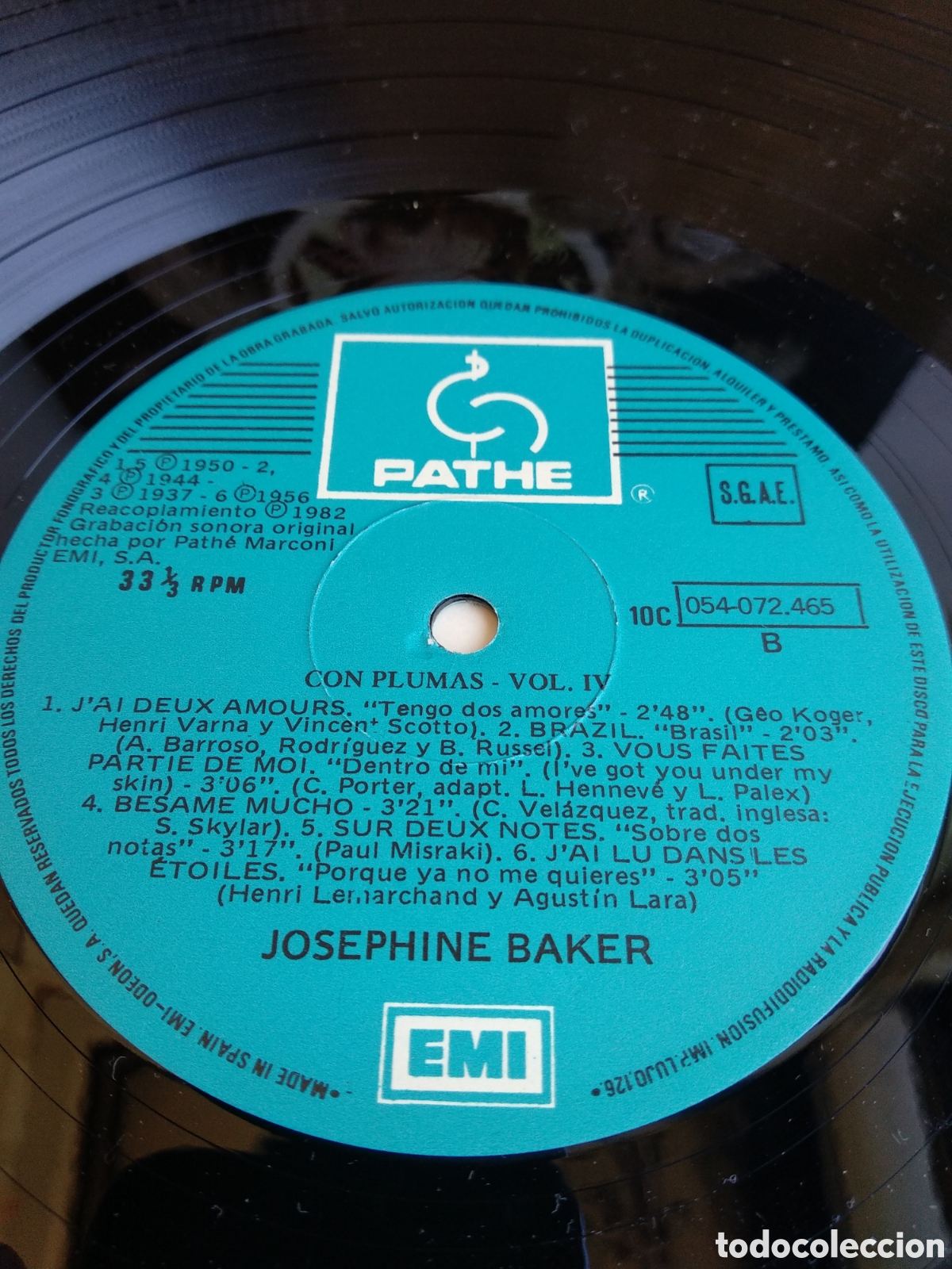 Discos de vinilo: JOSEPHINE BAKER, CON PLUMAS, SPAIN, ODEON, 1990, J.2 - Foto 4