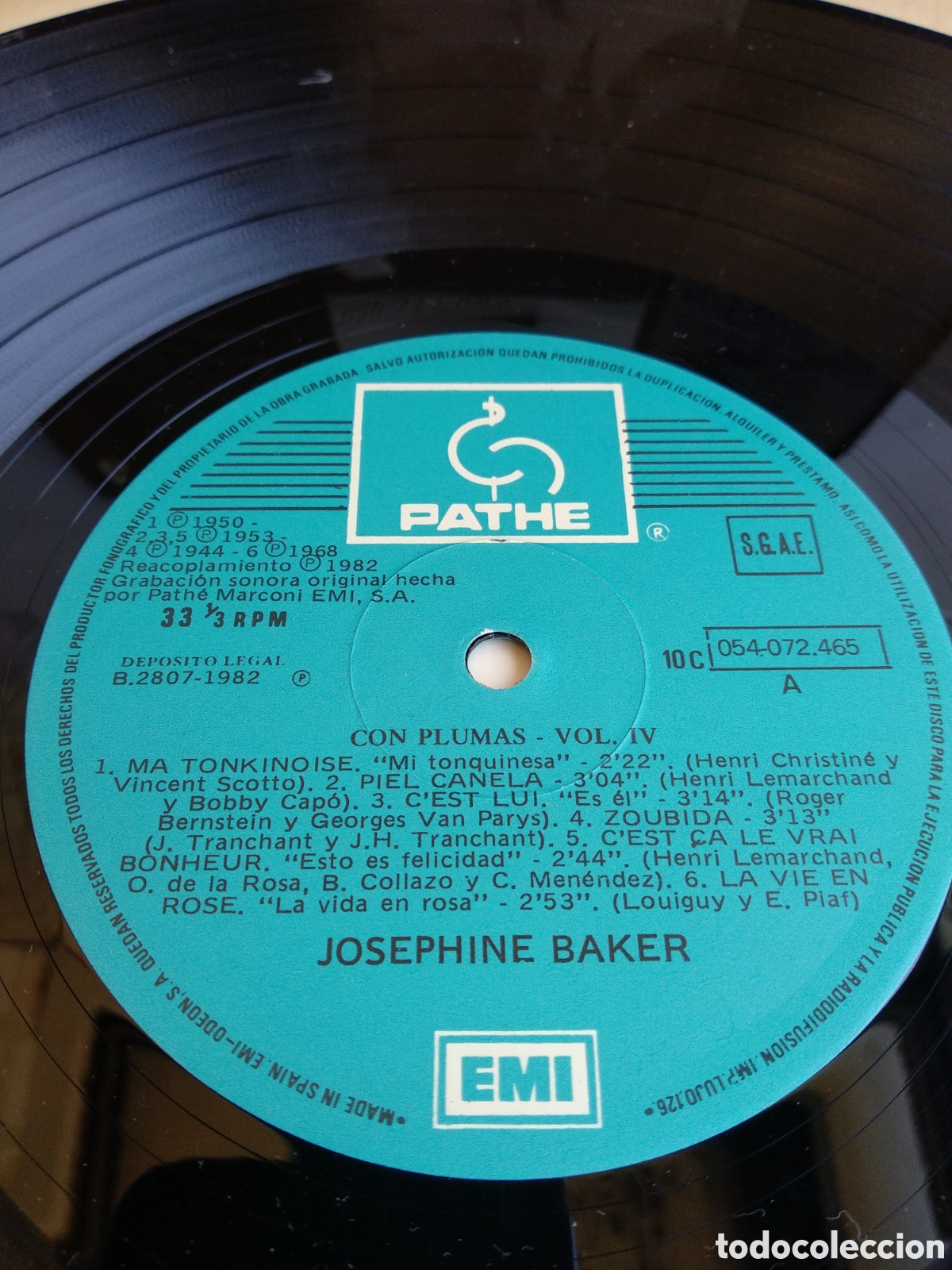 Discos de vinilo: JOSEPHINE BAKER, CON PLUMAS, SPAIN, ODEON, 1990, J.2 - Foto 3