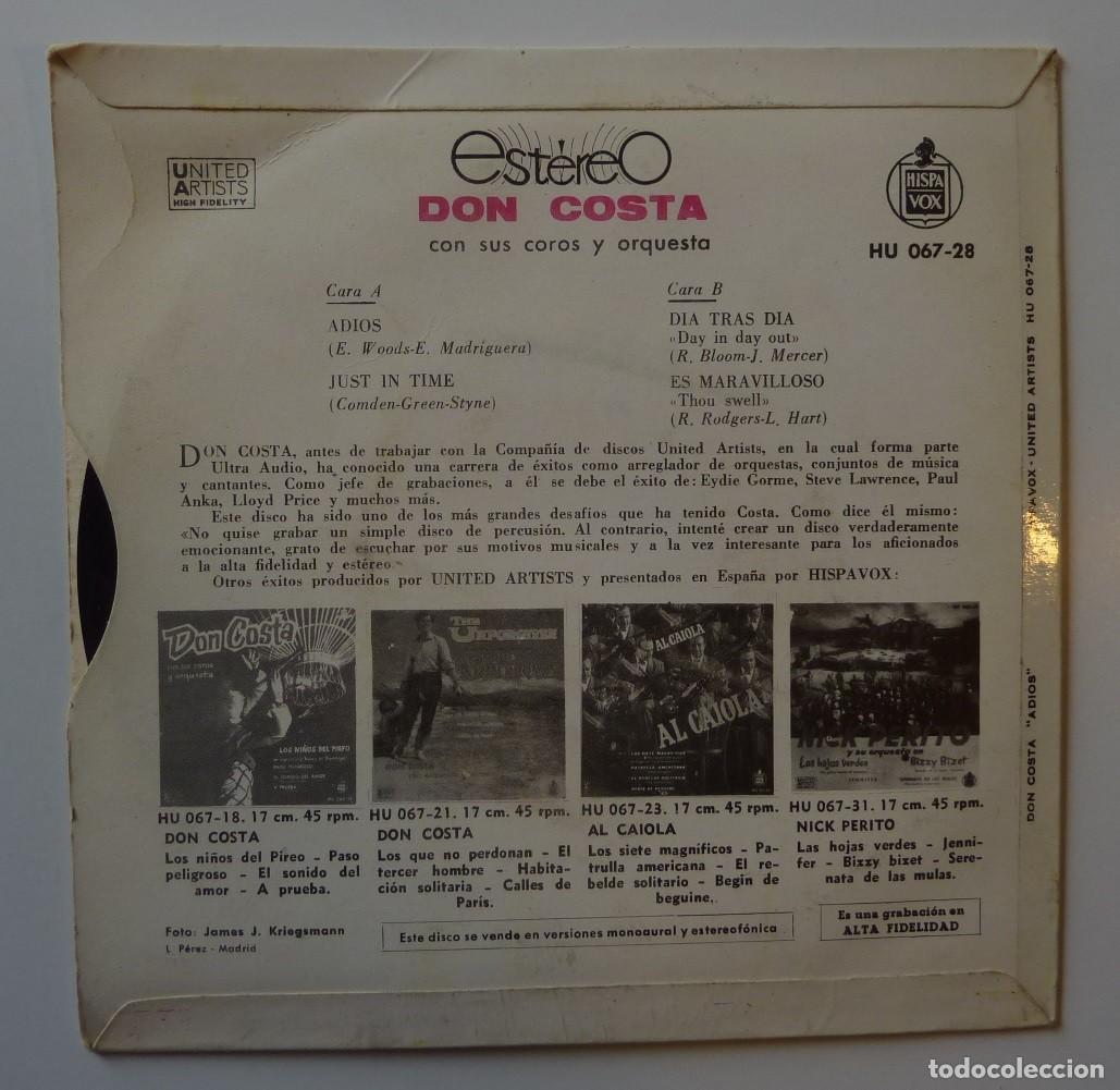 Discos de vinilo: DON COSTA // ADIOS+3 // 1961 // EP - Foto 2