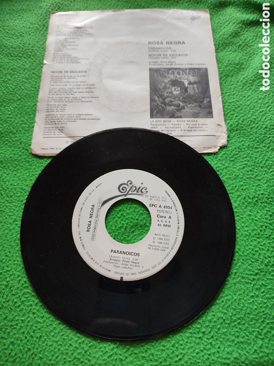Discos de vinilo: Rosa Negra - Paranoicos Vinilo Single - Foto 2
