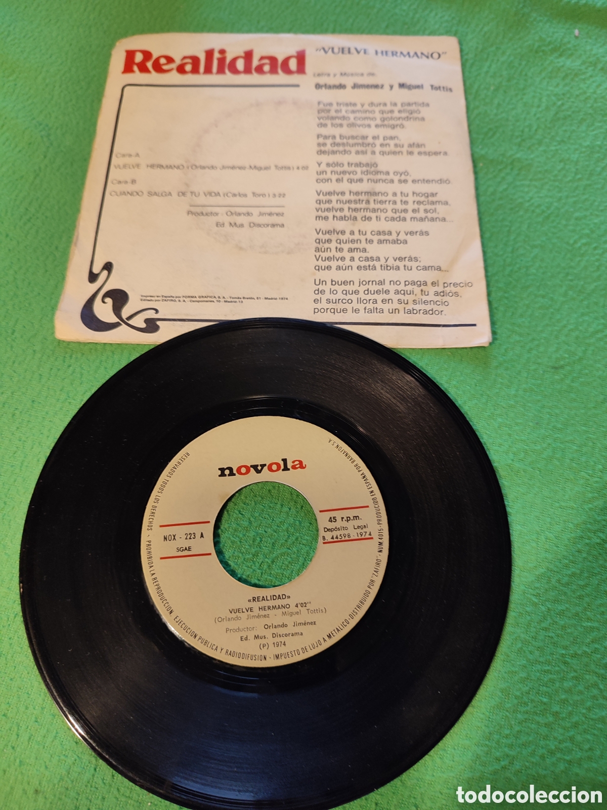 Discos de vinilo: Realidad - Vuelve hermano Vinilo Single - Foto 2