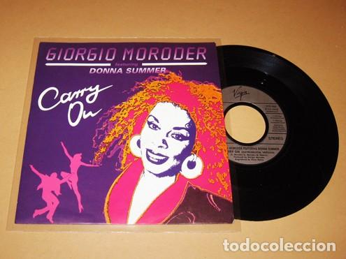 Discos de vinilo: DONNA SUMMER & GIORGIO MORODER - CARRY ON - SINGLE - 1992 + HOJA PROMOCIONAL - Foto 1