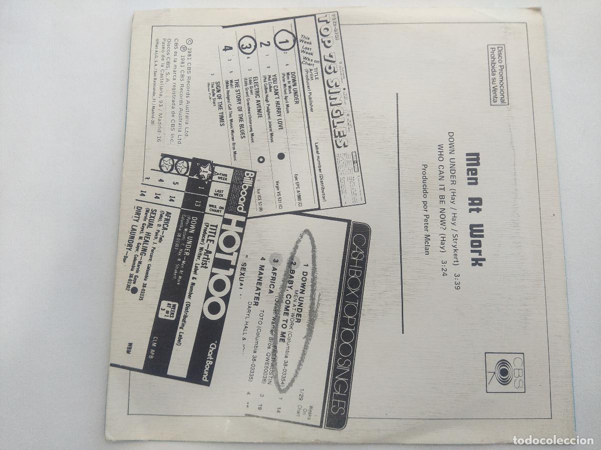 Discos de vinilo: MEN AT WORK/DOWN UNDER/SINGLE PROMOCIONAL. - Foto 3
