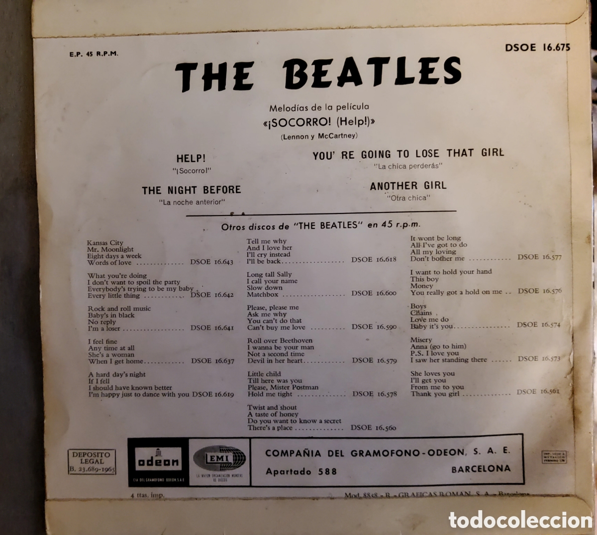 Discos de vinilo: The Beatles, &rdquo;Help!&rdquo; Socorro. Ep, 1965. Odeon. - Foto 2
