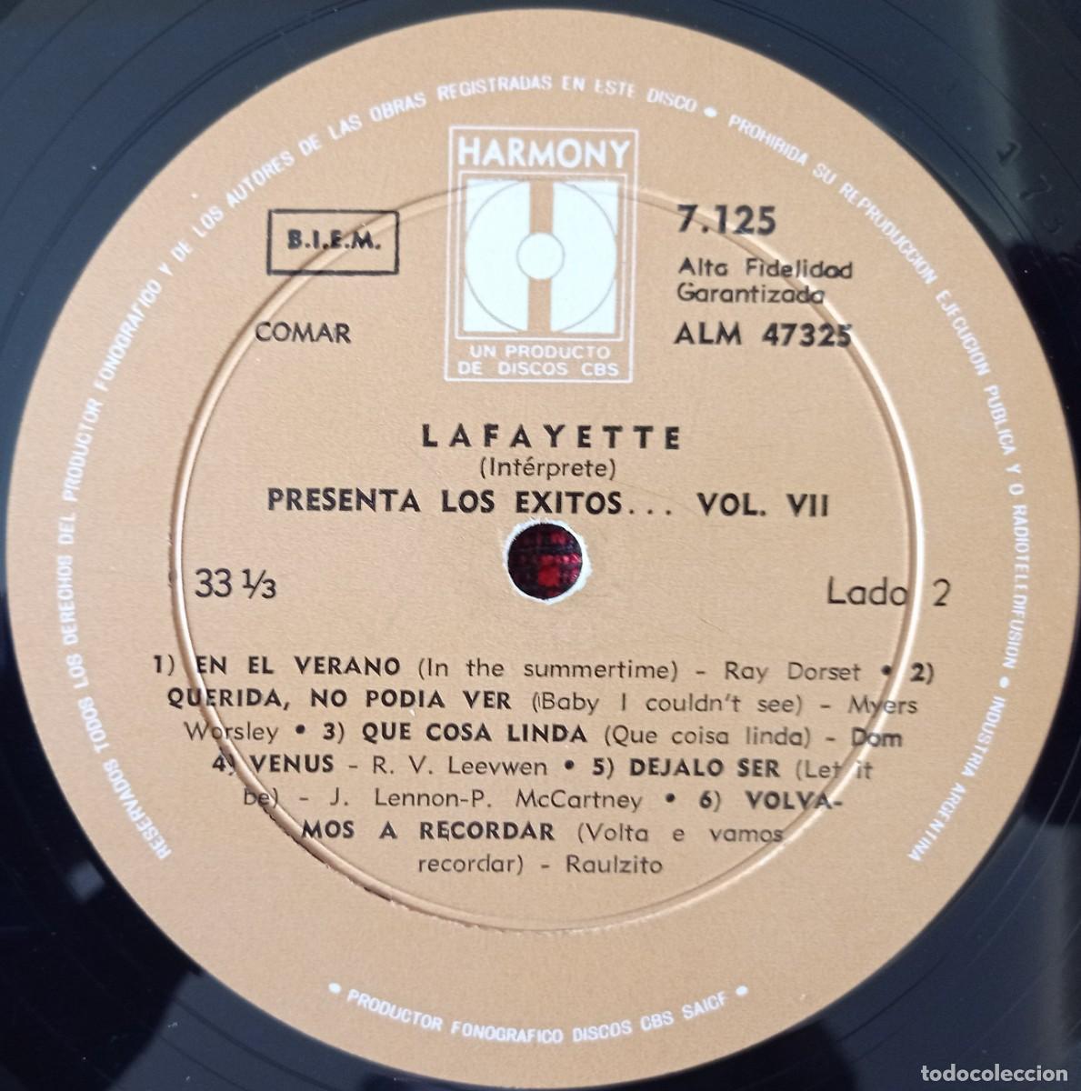 Discos de vinilo: LAFAYETTE ** Presenta Los Exitos Vol. 7 ** VINILO ORIGINAL ARGENTINA LP - Foto 4
